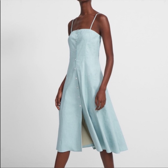 NWT-Theory Chic, Classic Beauty Wardrobe Staple! Sky Blue Button Front Day Dress - Picture 4 of 16